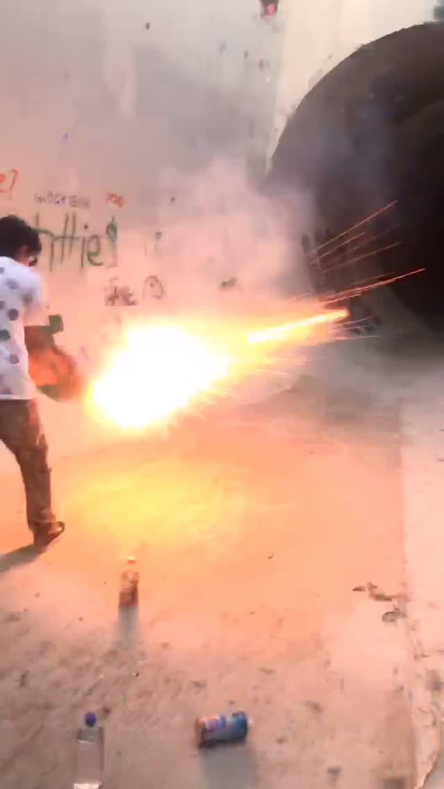 Man Shoots Firework Down Storm Drain