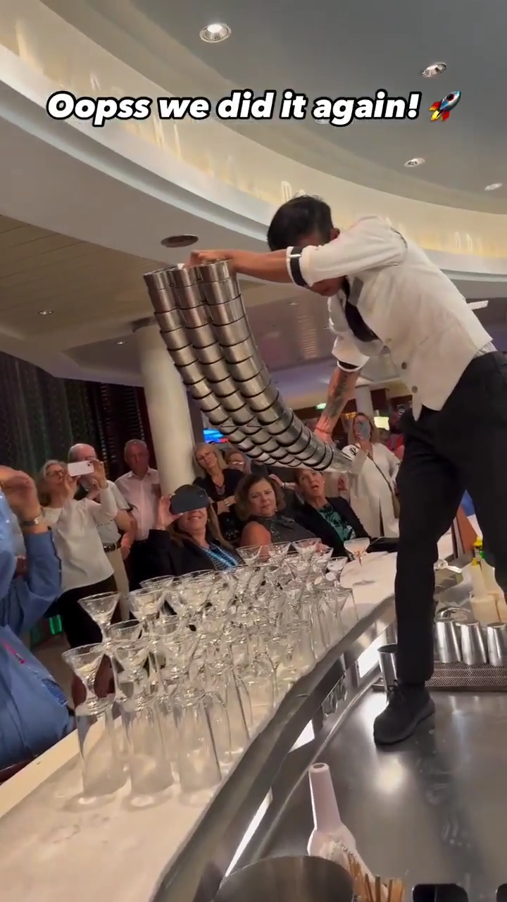 This guy is filling up all the glasses at once