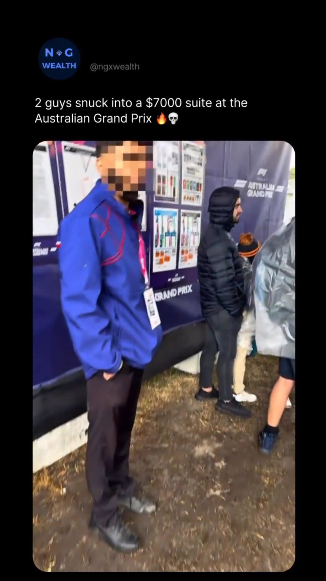 2 guys snuck into a $7000 suite at the Australian Grand Prix