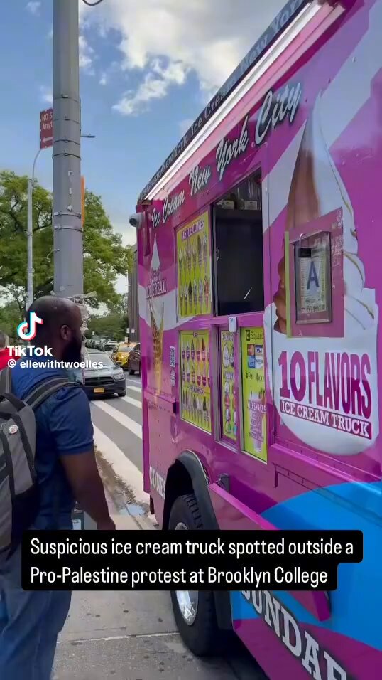 Suspicious ice cream truck spotted outside a Pro-Palestine protest at Brooklyn College thumbnail