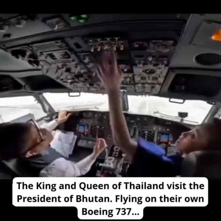 The King And Queen of Thailand visit President Of Bhutan. Flying their own Boeing 737