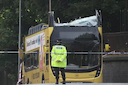 Eccles, UK: Fifteen hurt as double-decker bus hits bridge, One Person critically injured after bus crash sees roof ripped off thumbnail