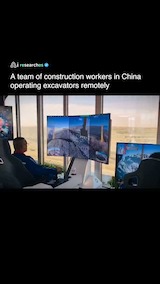 A team of construction workers in China operating excavators remotely. thumbnail