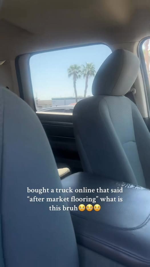 "bought a truck online that said 'after market flooring' what is this bruh ?" Tiles on the car floor instead of car thumbnail